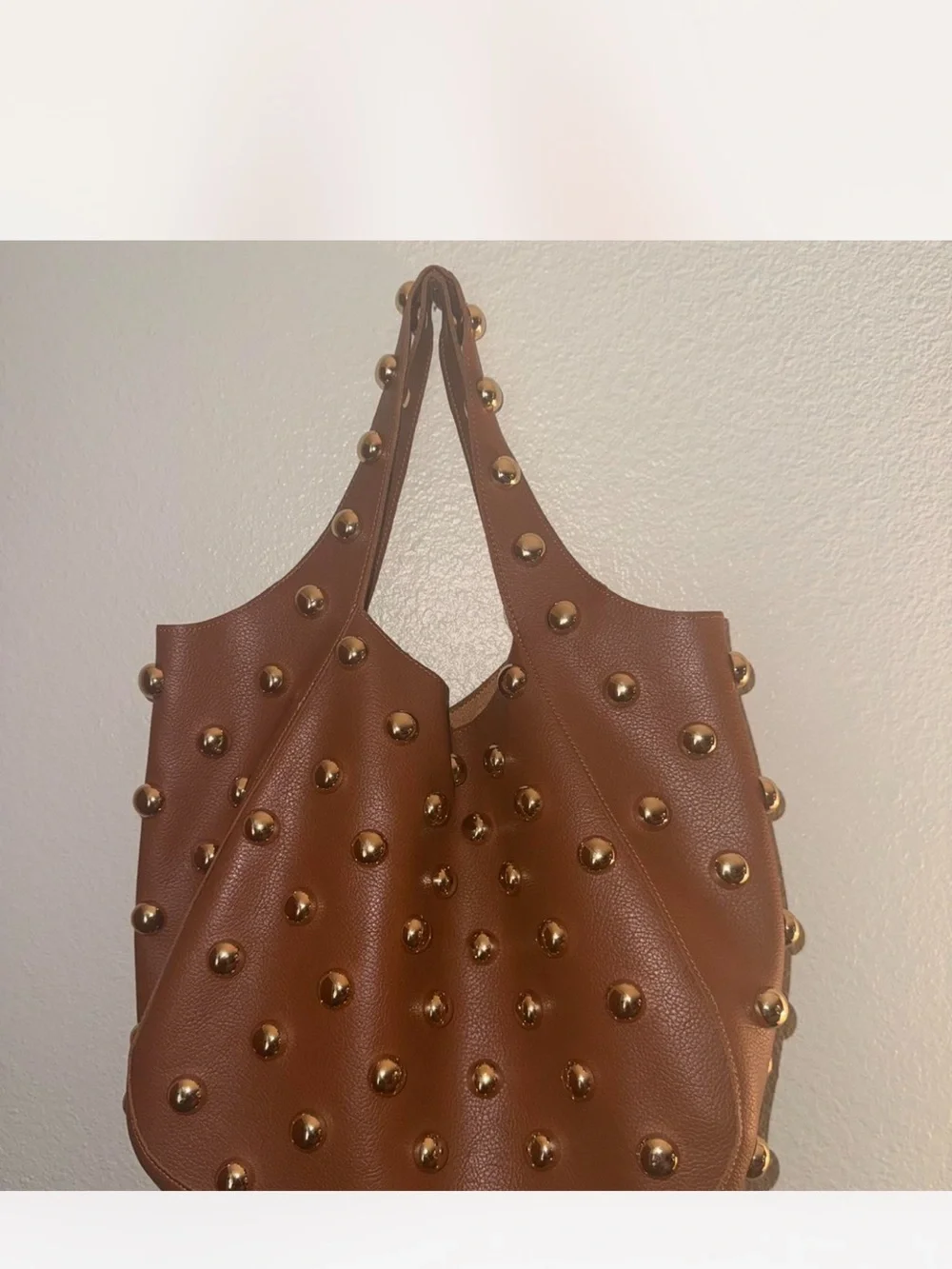 Anthropologie Cognac Studded Leather Shoulder Bag